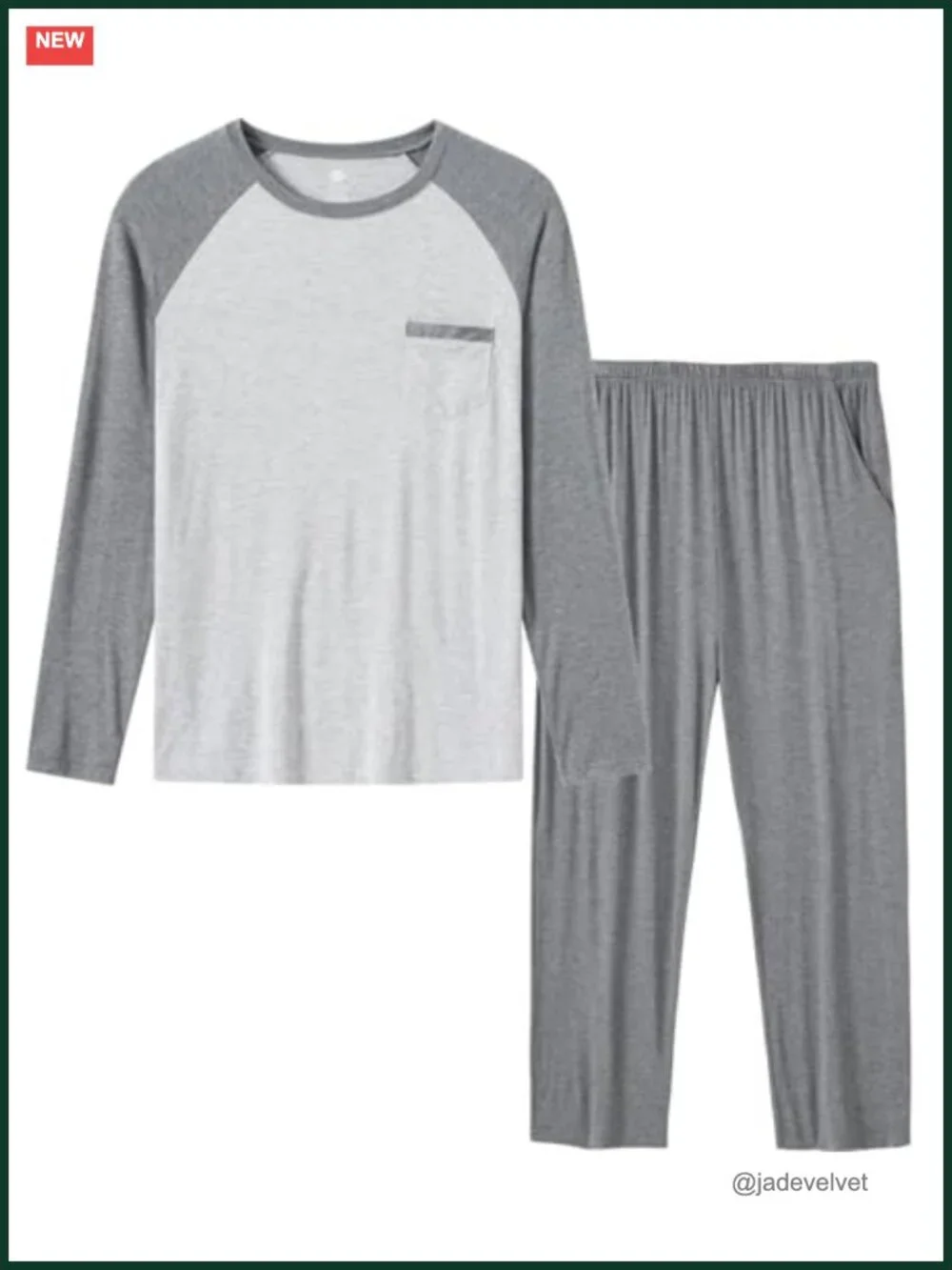 Mens Pajama Sets Comfy Long Sleeve Sleepwear Top Solid Pyjama Pants with Pocket